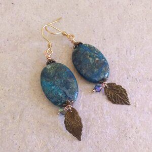 Unique Crazy Lace Agate Earrings - Blue Gray & Black - Mixed Metals Hardware